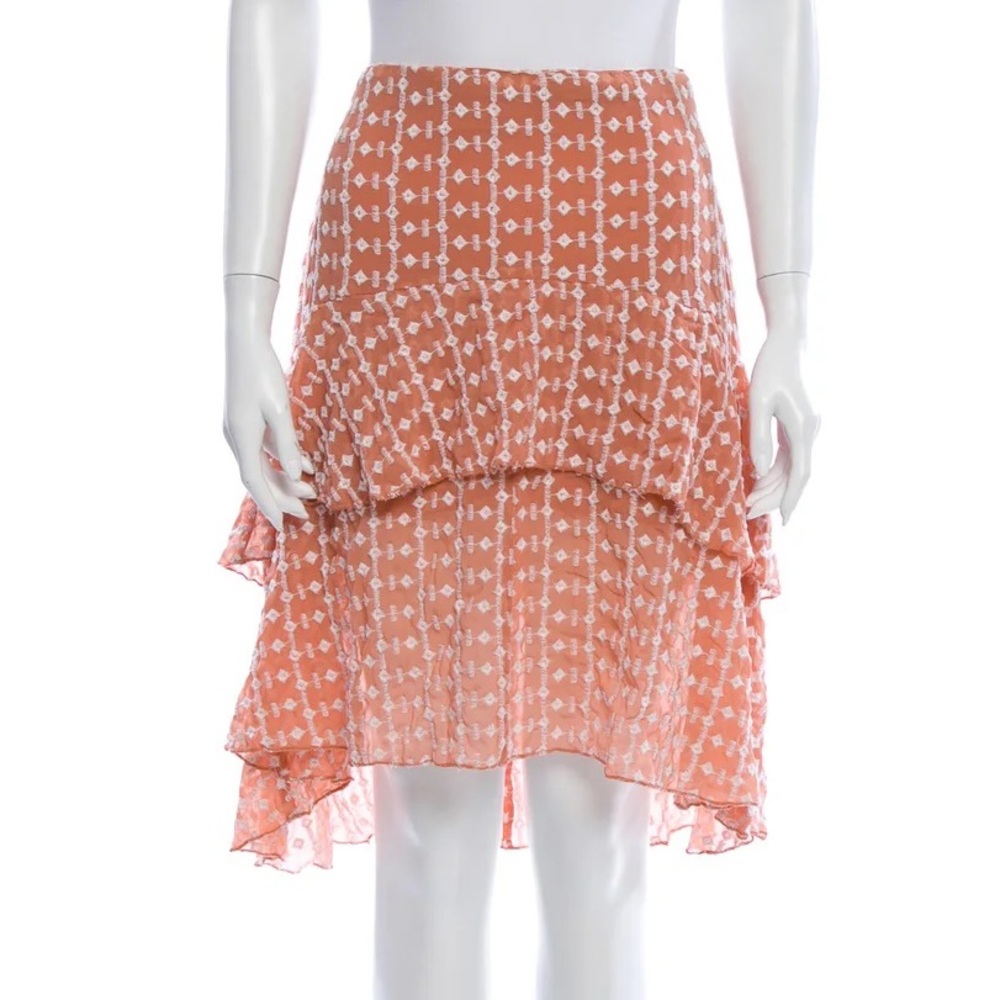 Walter Baker New Jeannie tiered‎ embroidered Skirt high waisted hi-low hem